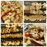 Four pictures of chicken kebabs