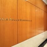The logo of the law firm Davis Polk & Wardwell is seen in their legal offices in New York City, New York