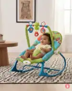 Transat Rocker bébé confortable et évolutif, balancelle douce, bleu ciel
