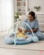Tapis d'éveil bébé multicolore avec arche de jeux et jouets suspendus pour développement sensoriel