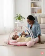 Tapis d'éveil bébé multicolore avec arche de jeux et jouets suspendus pour développement sensoriel