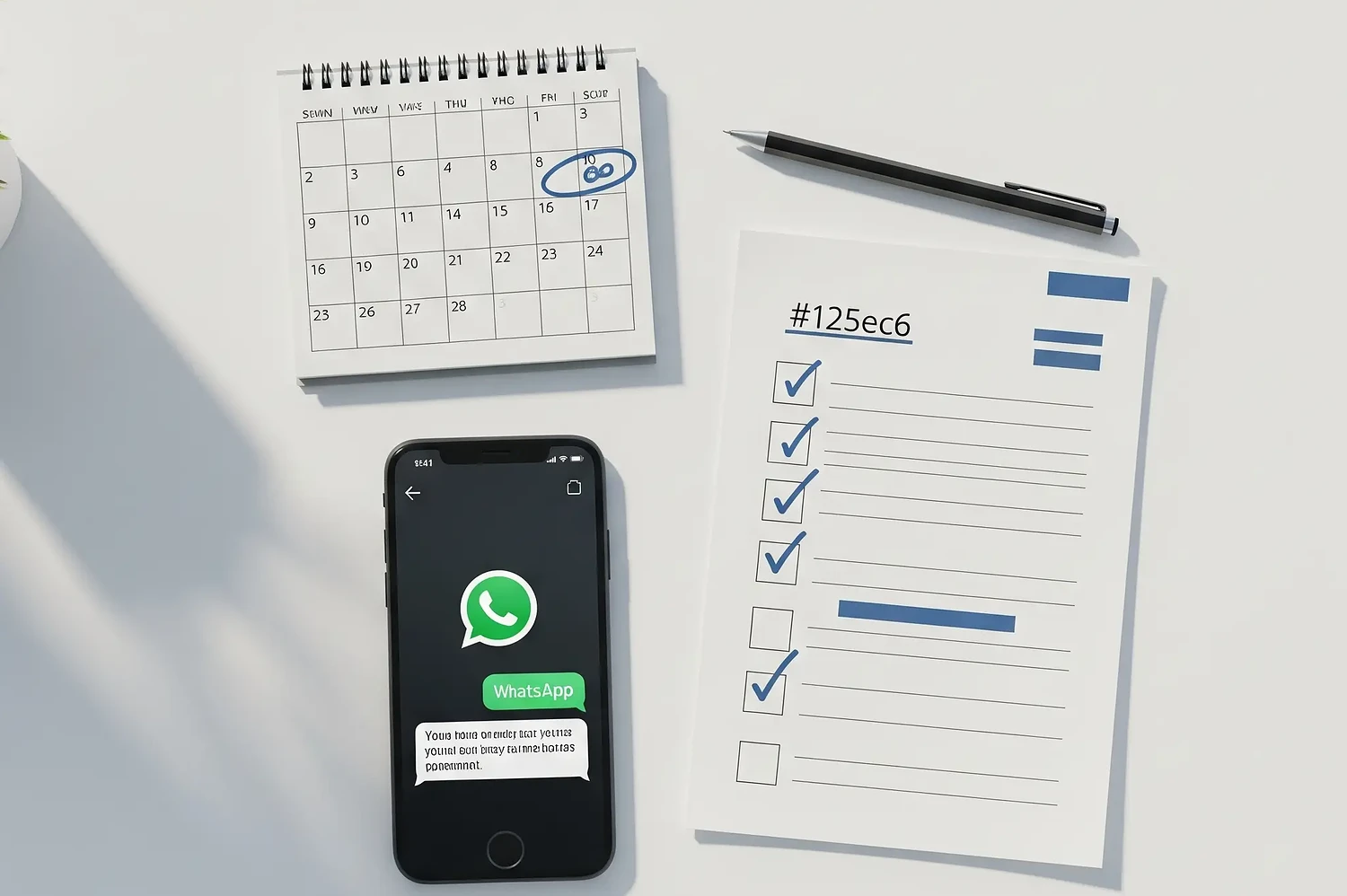 WhatsApp, checklist, and calendar showing steps to hire a Filipino maid in Singapore