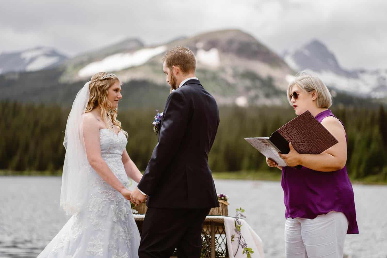 Bride and Groom at Vow Ceremony at Colorado Adventure Elopement