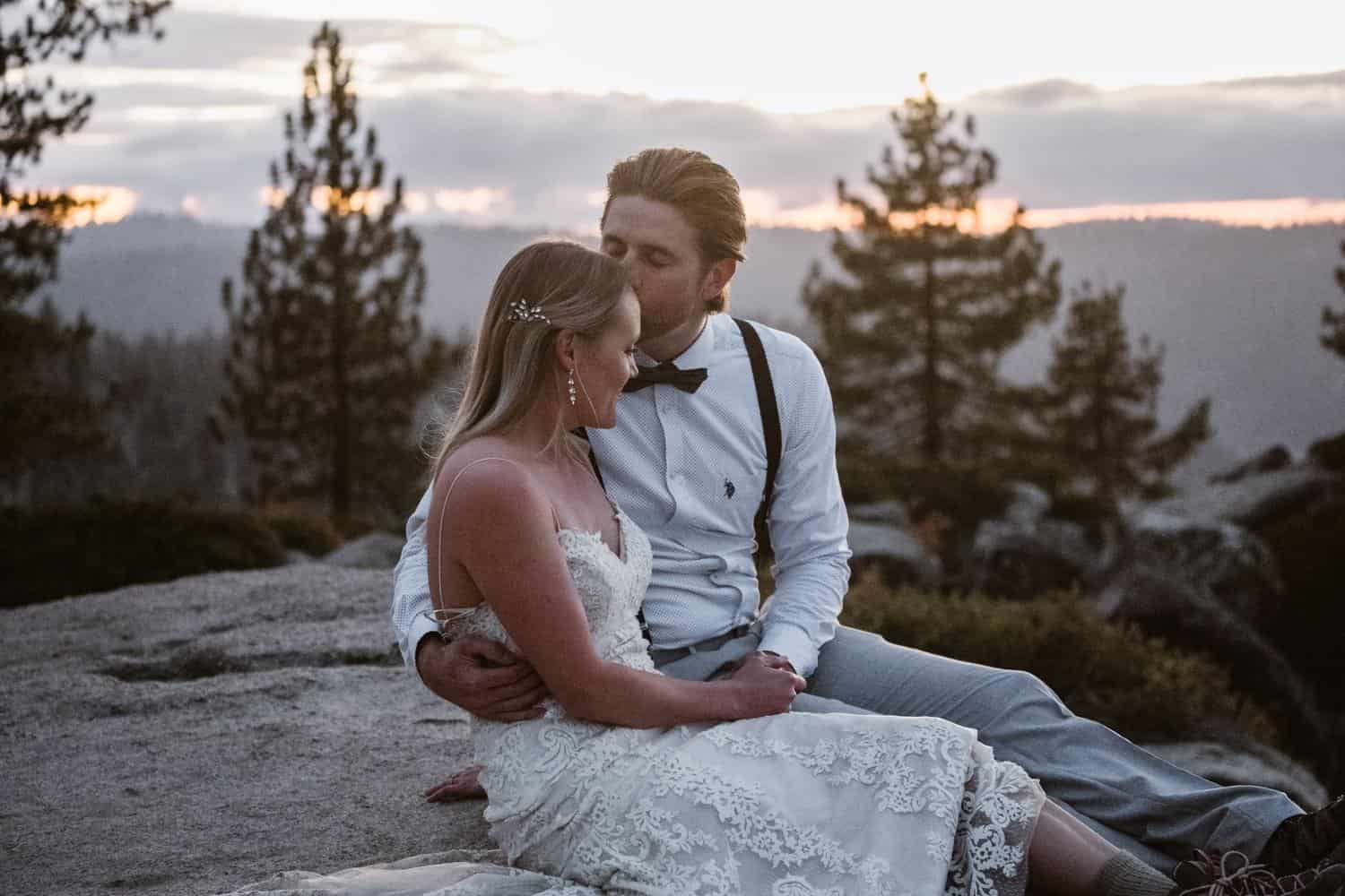 Bride and Groom Kissing at Taft Point Yosemite Elopement