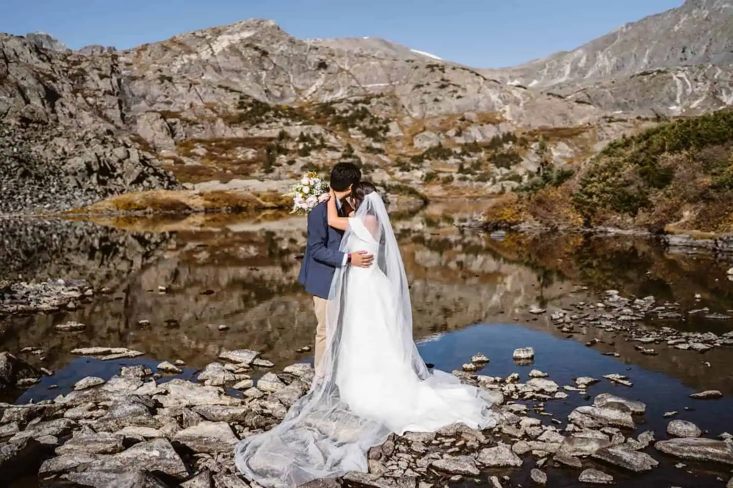 Bride and Groom at Lake Breckenridge Elopement Guide and Spots