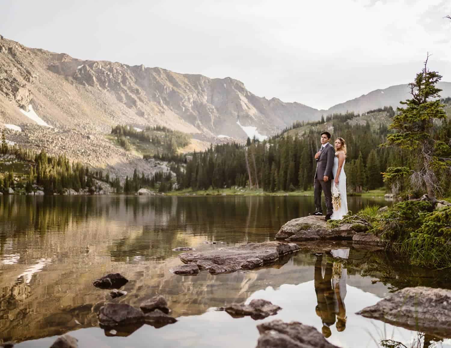 Bride and Groom at Lake Boulder Colorado Elopement