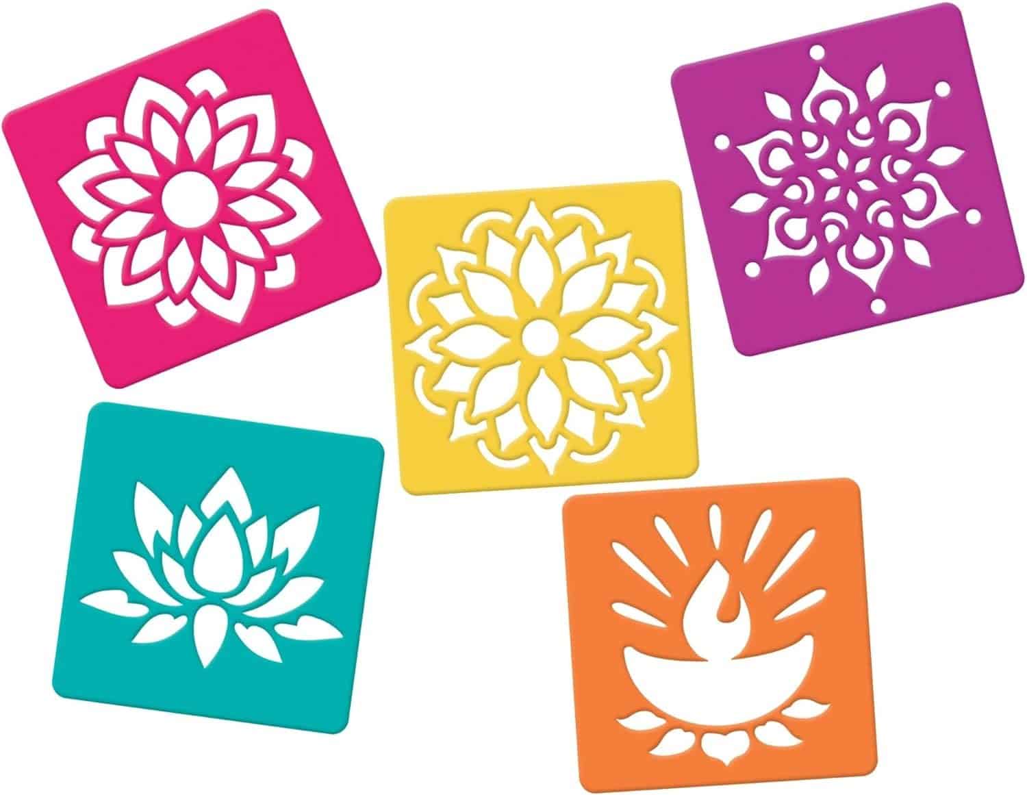 Diwali Rangoli Plastic Stencil Set | 9" x 9" | 5 Pcs