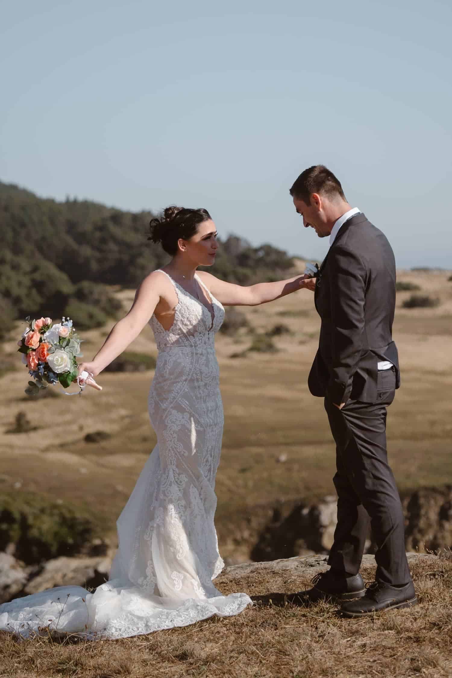 Bride and groom at first look in Big Sur Elopement