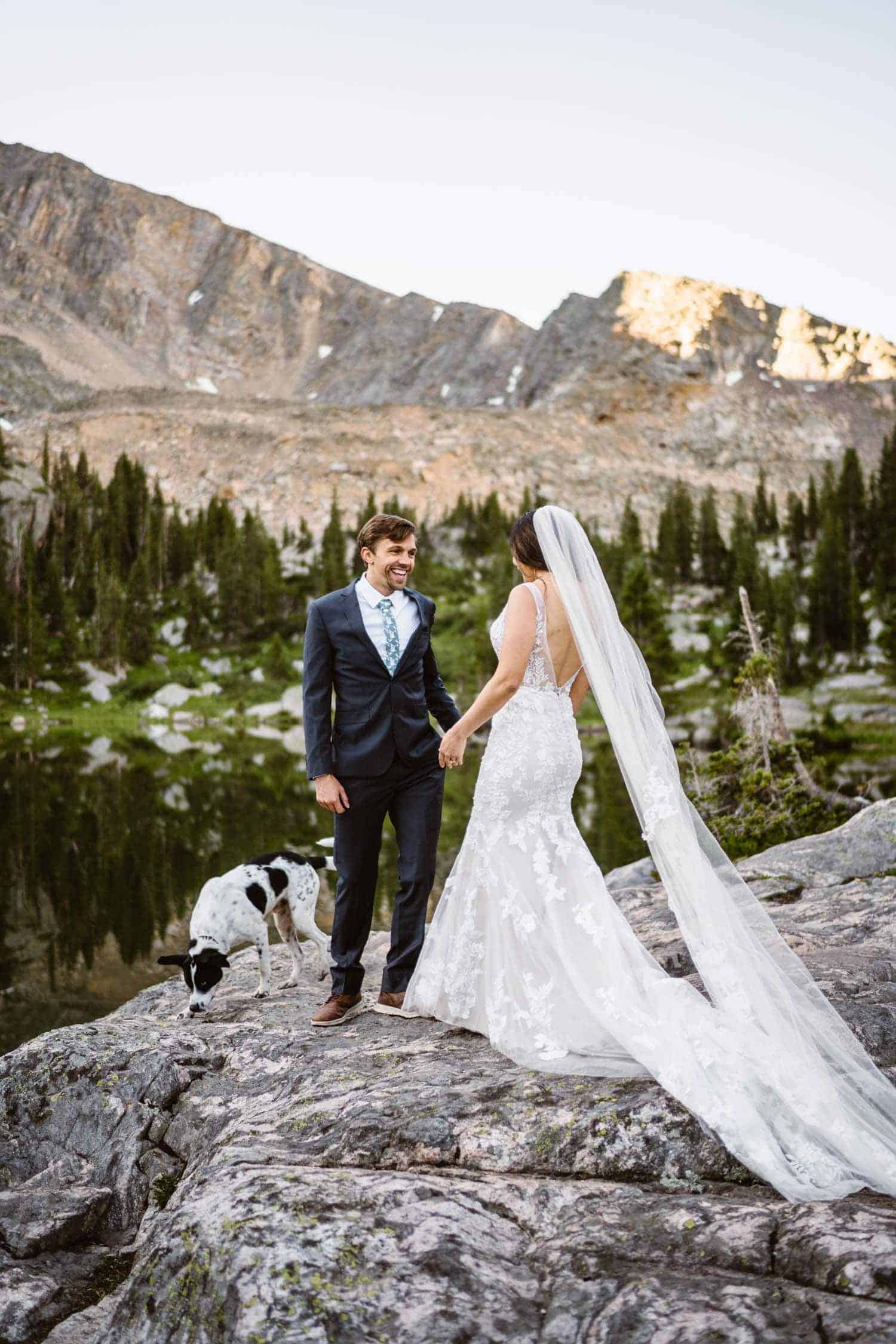 Bride and Groom First Look Grand Lake Colorado Elopement