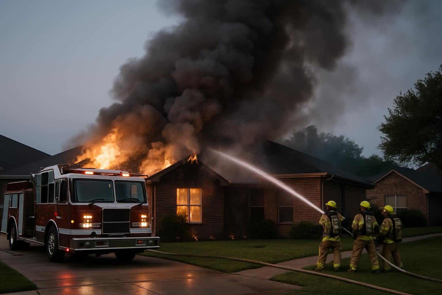 Firefighters putting out a house fire