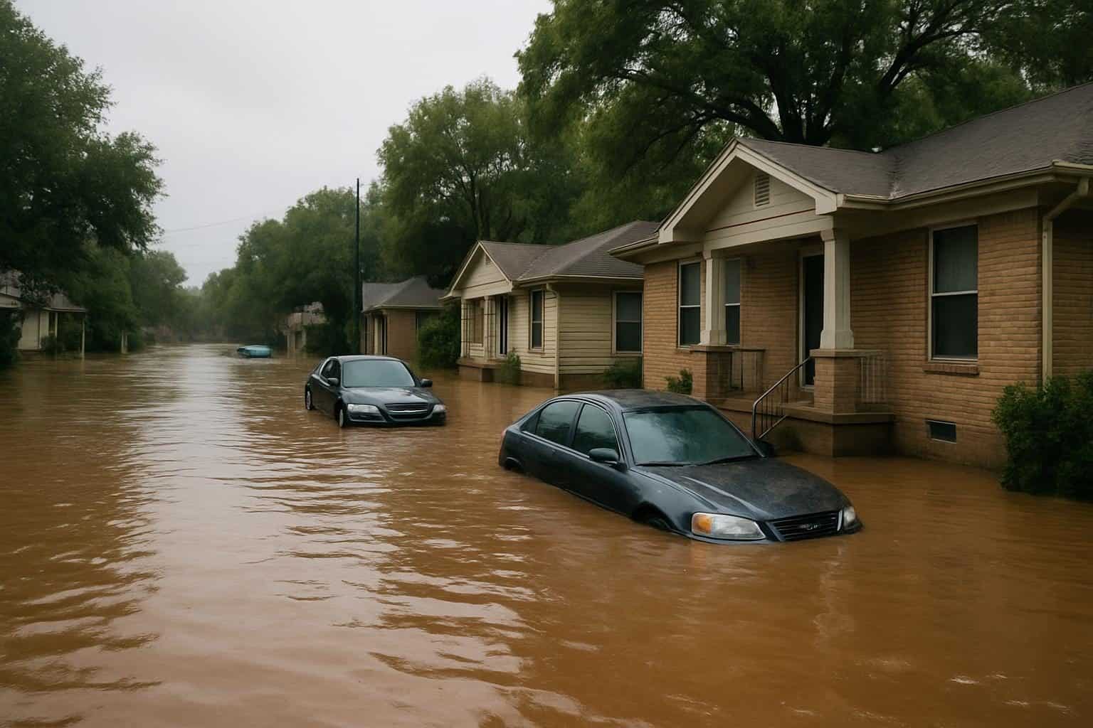 Houses in a severe flood