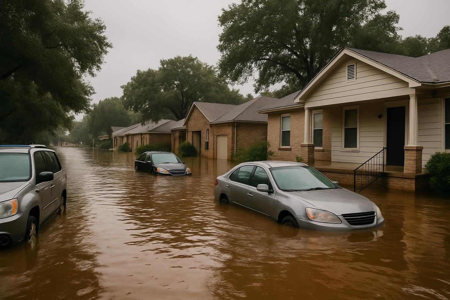 Houses in a severe flood