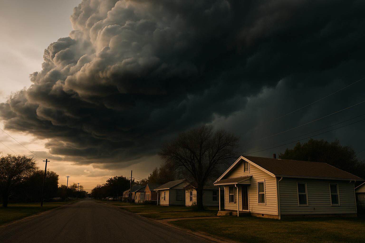 Storm clouds over homes in rural Texas