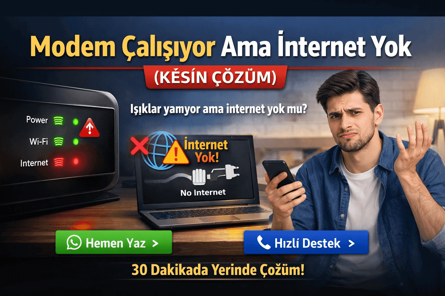modem çalışıyor ama internet yok sorunu fiber kablo ont cihaz arıza çözümü