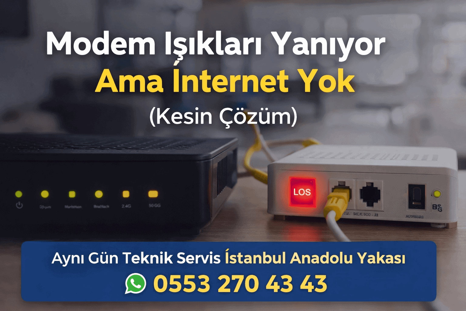 Modem ışıkları yanıyor ama internet yok sorunu, ONT cihazında kırmızı LOS ışığı ve fiber bağlantı problemi