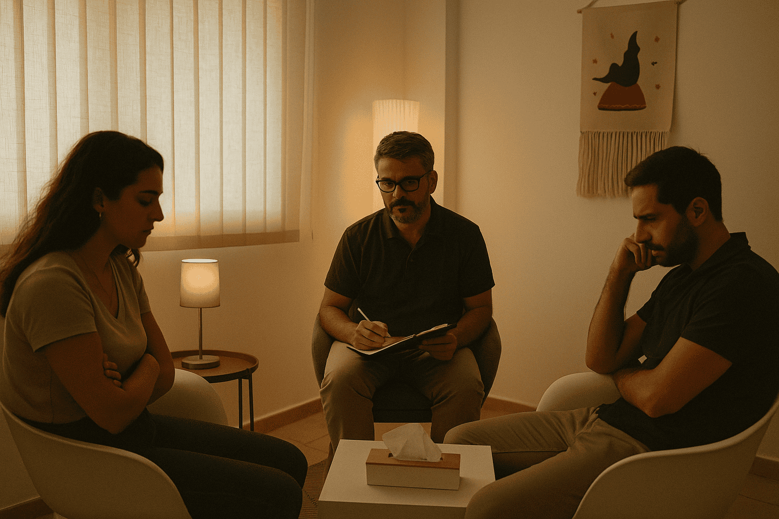 David Díaz en una sesión de terapia de pareja en su consulta en Costa Adeje.