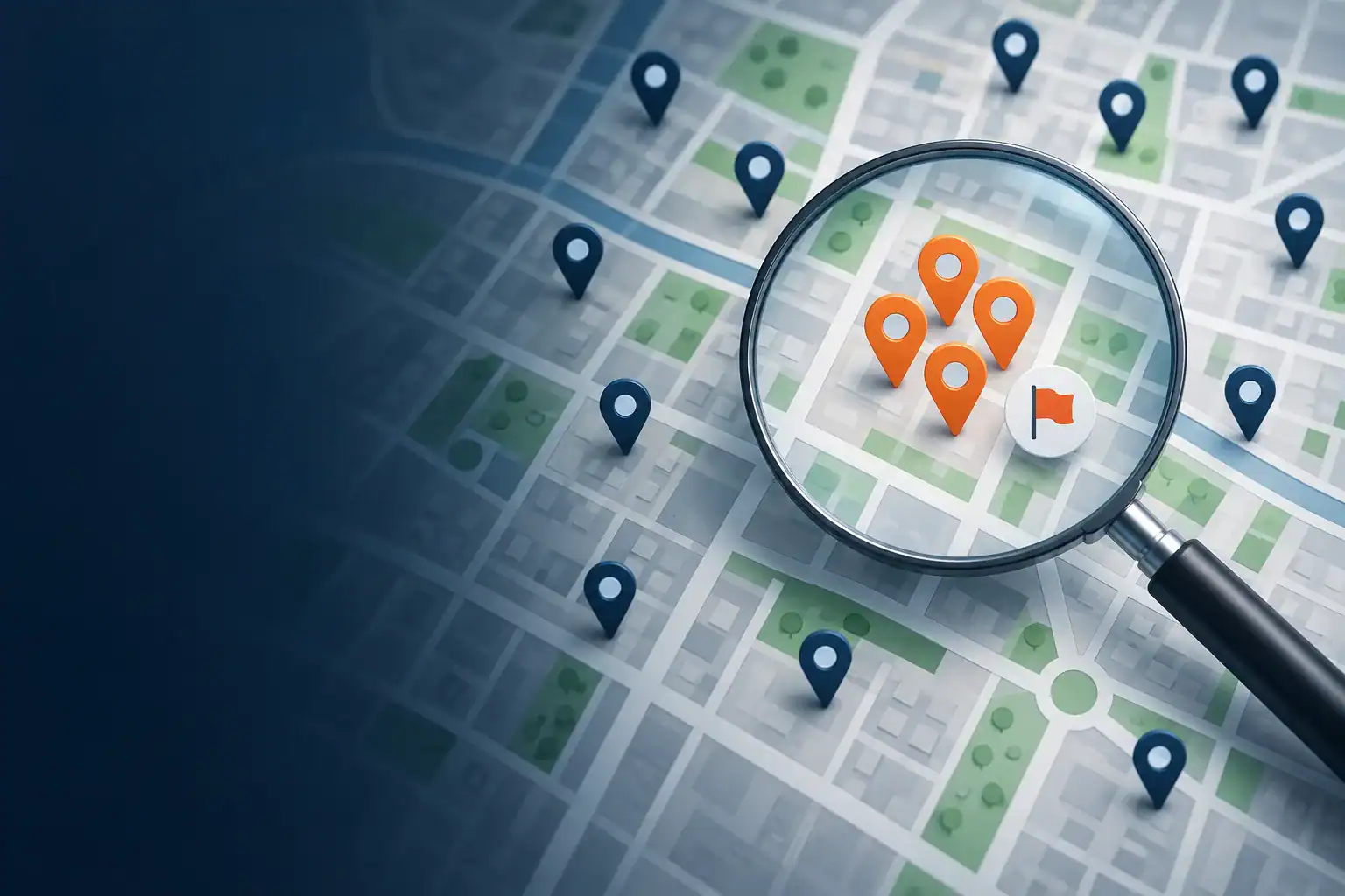 Duplicate Google Maps business listings highlighted for investigation and reporting