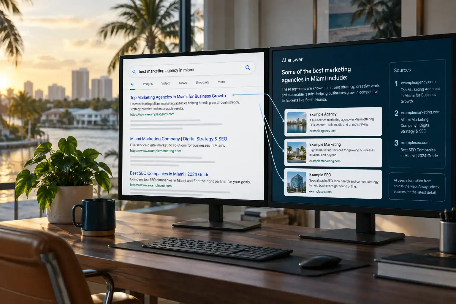 Organic search results connected with cited AI-generated answers