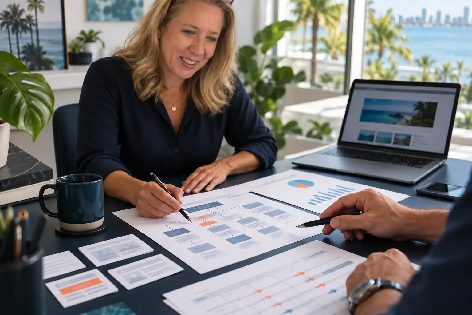 Business owner reviewing WordPress website search equity and redesign priorities