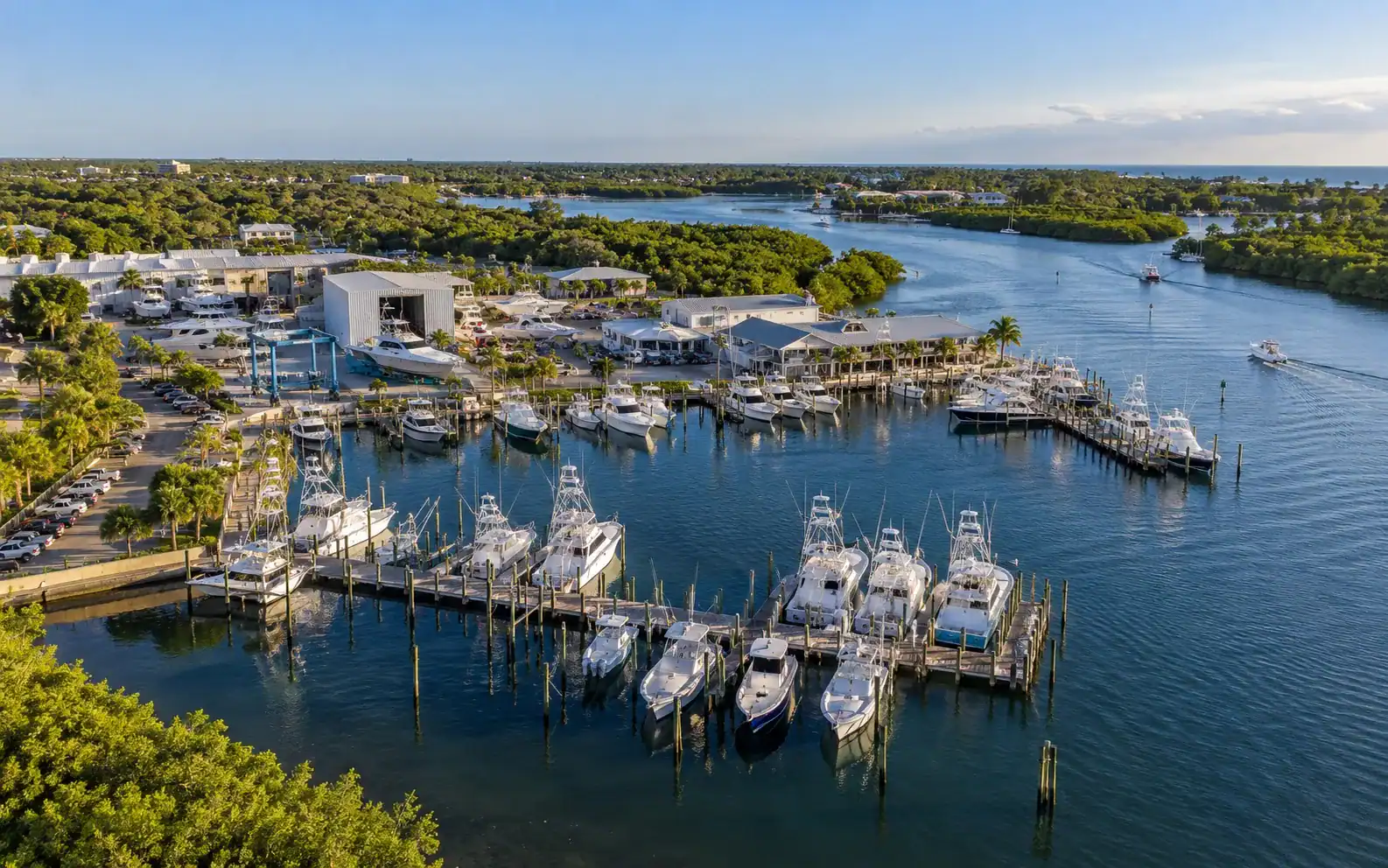 Northern Palm Beach County marina, marine service businesses, boats, and waterfront commercial corridor
