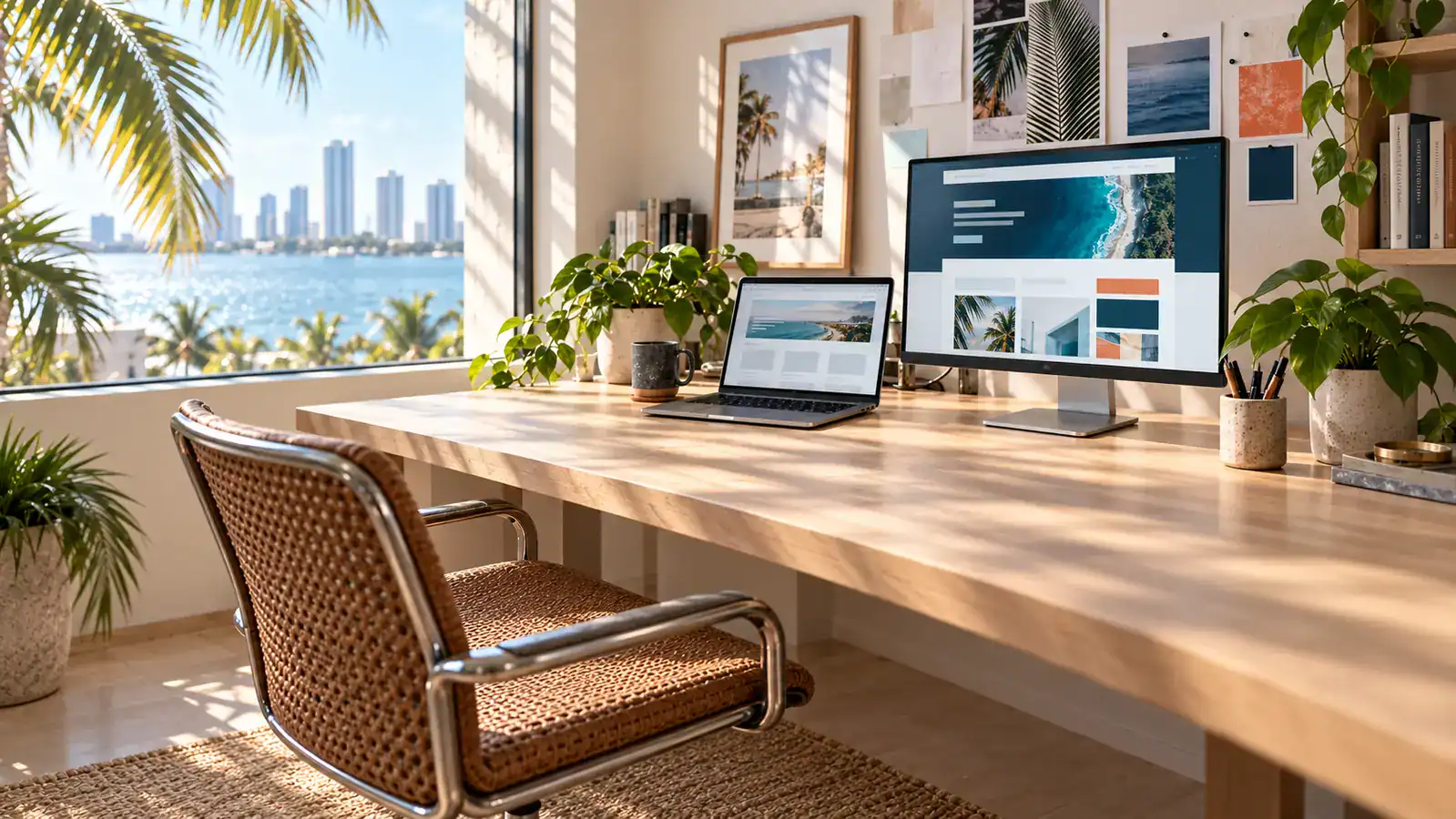 Custom WordPress website design and development workspace overlooking South Florida