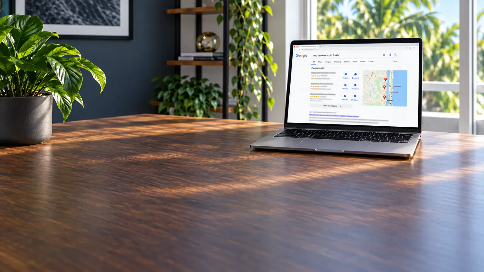 Laptop showing local SEO results for South Florida businesses