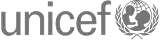 Logotipo da UNICEF em tons de cinza, com o texto "unicef" e um emblema que exibe um globo, duas crianças e ramos de oliveira.