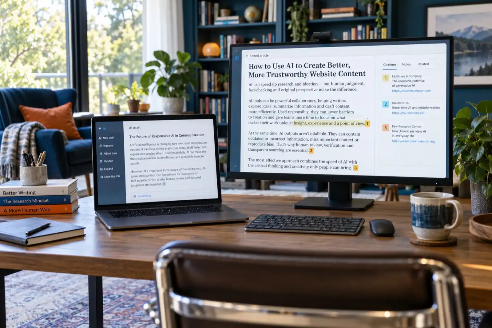 AI-assisted website content reviewed by a human with source citations and editorial changes