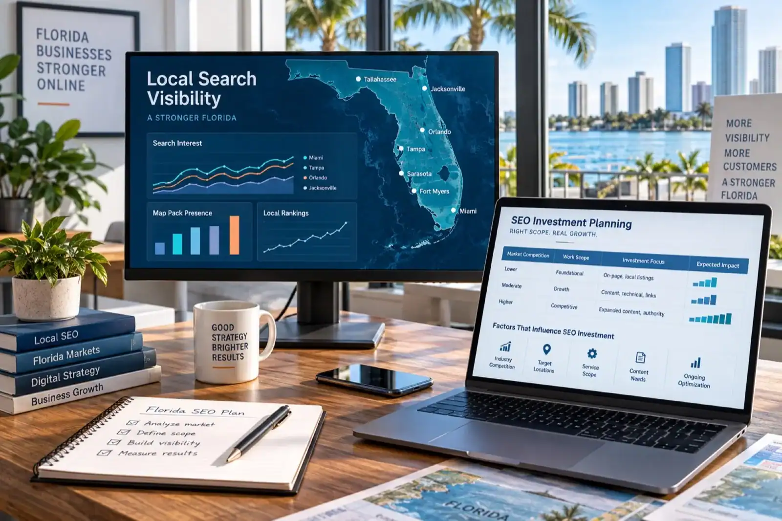 Florida SEO cost planning with local search visibility and campaign scope dashboards