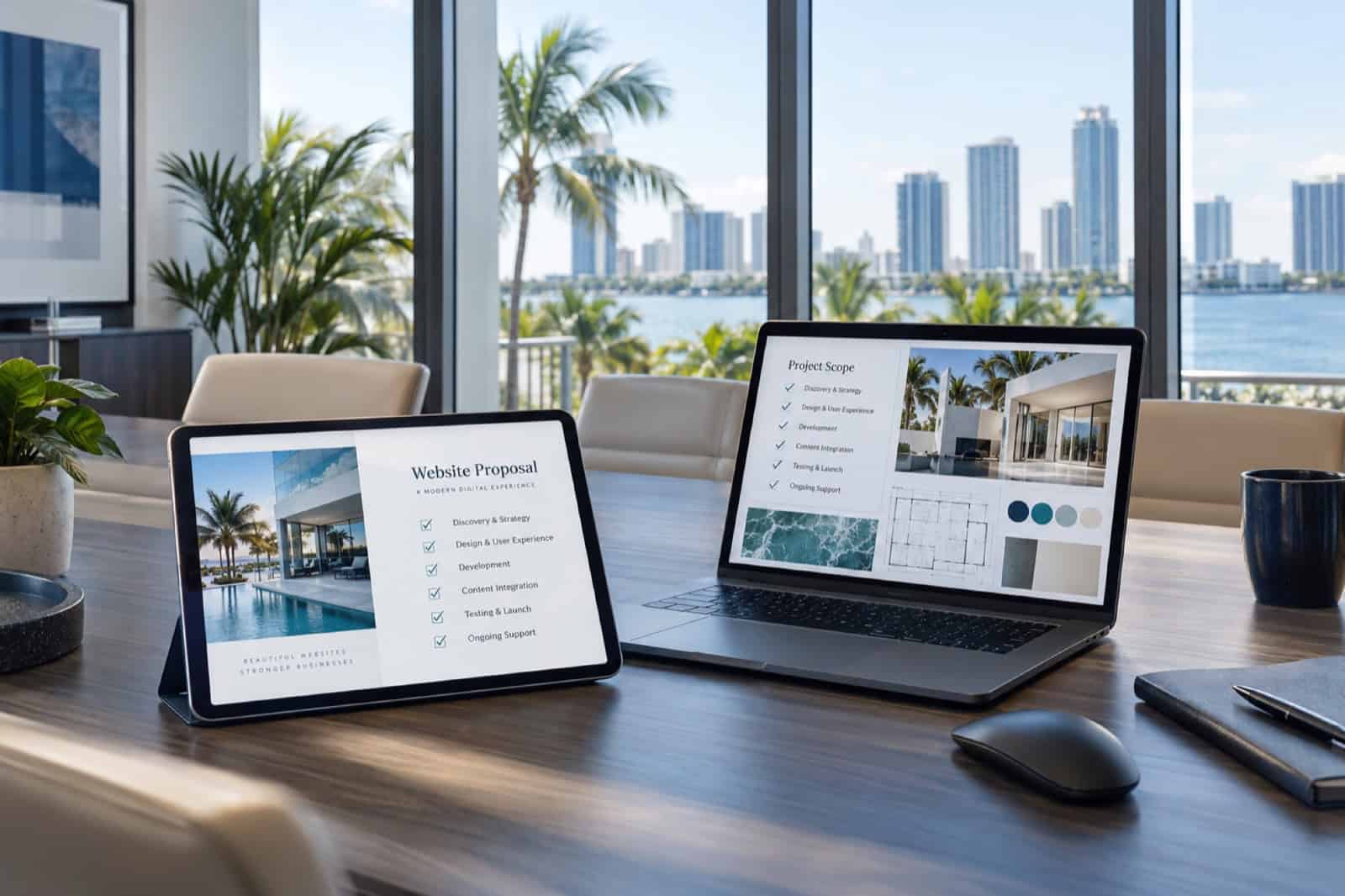 Professional website proposal and project scope displayed on modern digital devices
