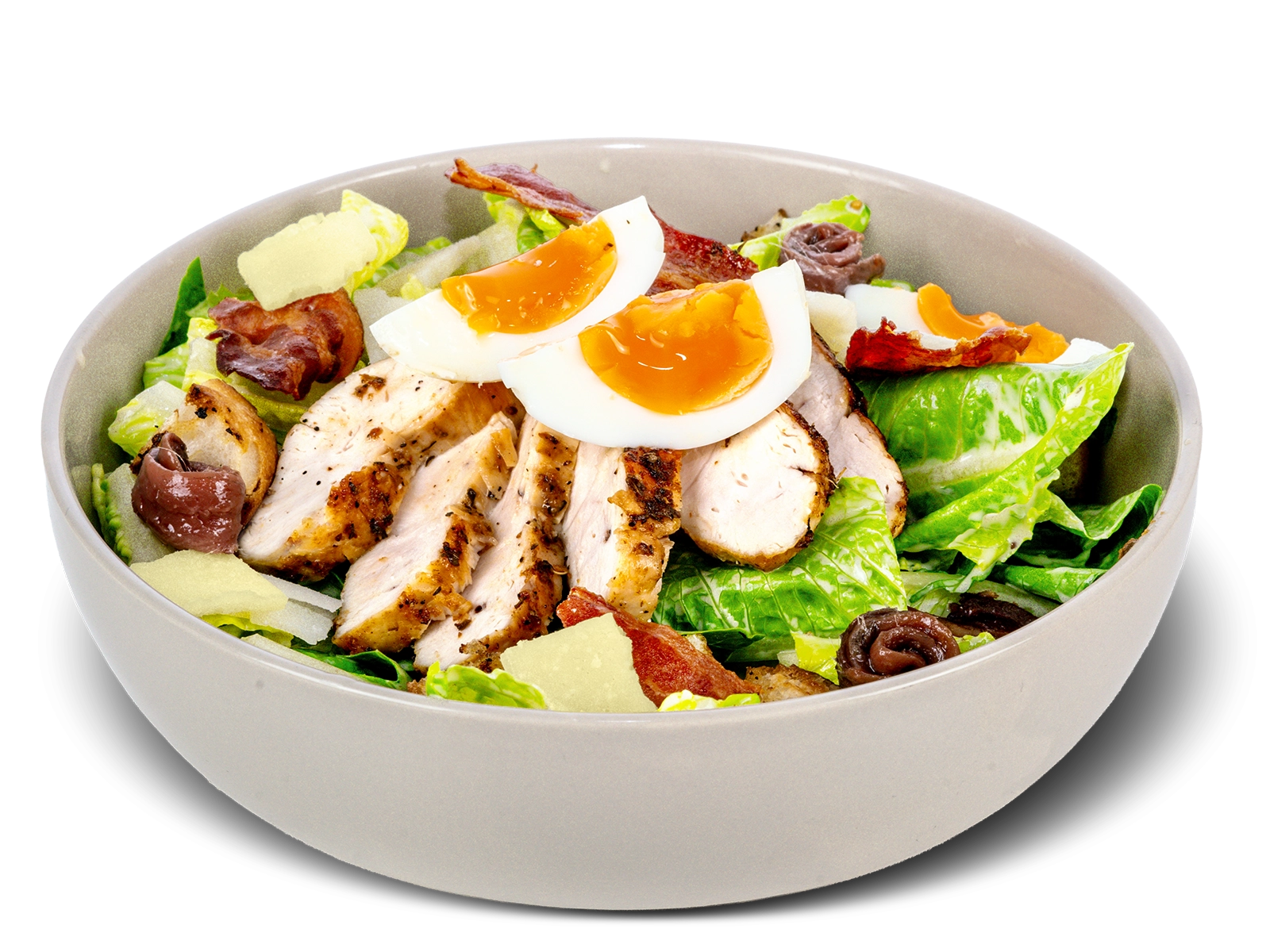 Salade ceasar met kip, ei, croutons en caesardressing