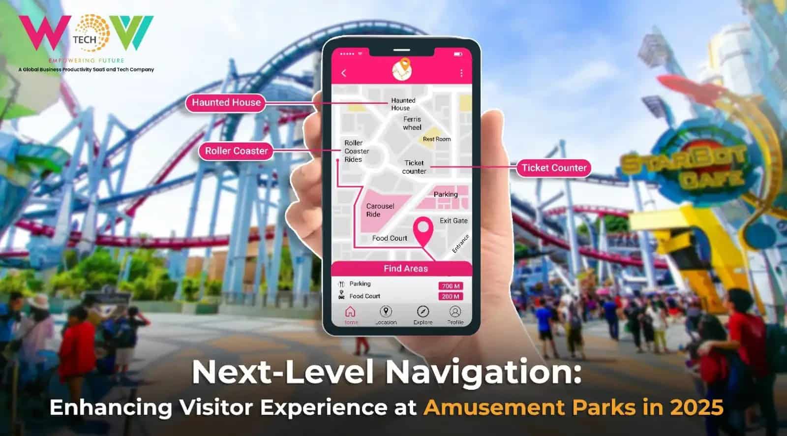 Indoor navigation app with kiosk for amusement park