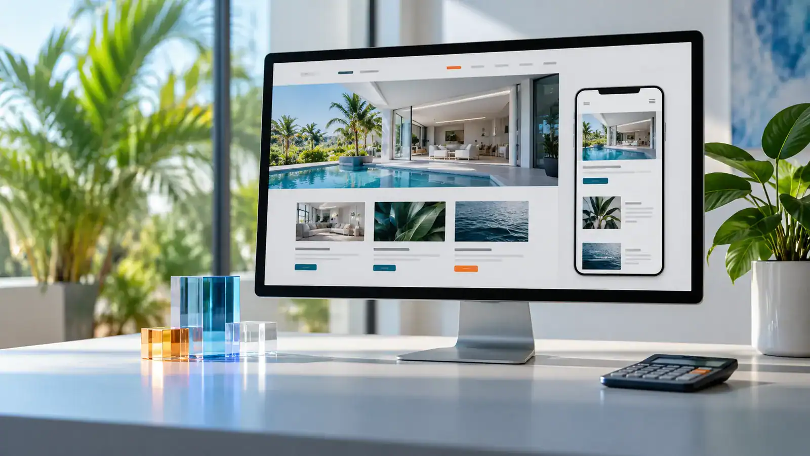 Florida web development cost planning with a responsive business website displayed on desktop and mobile screens
