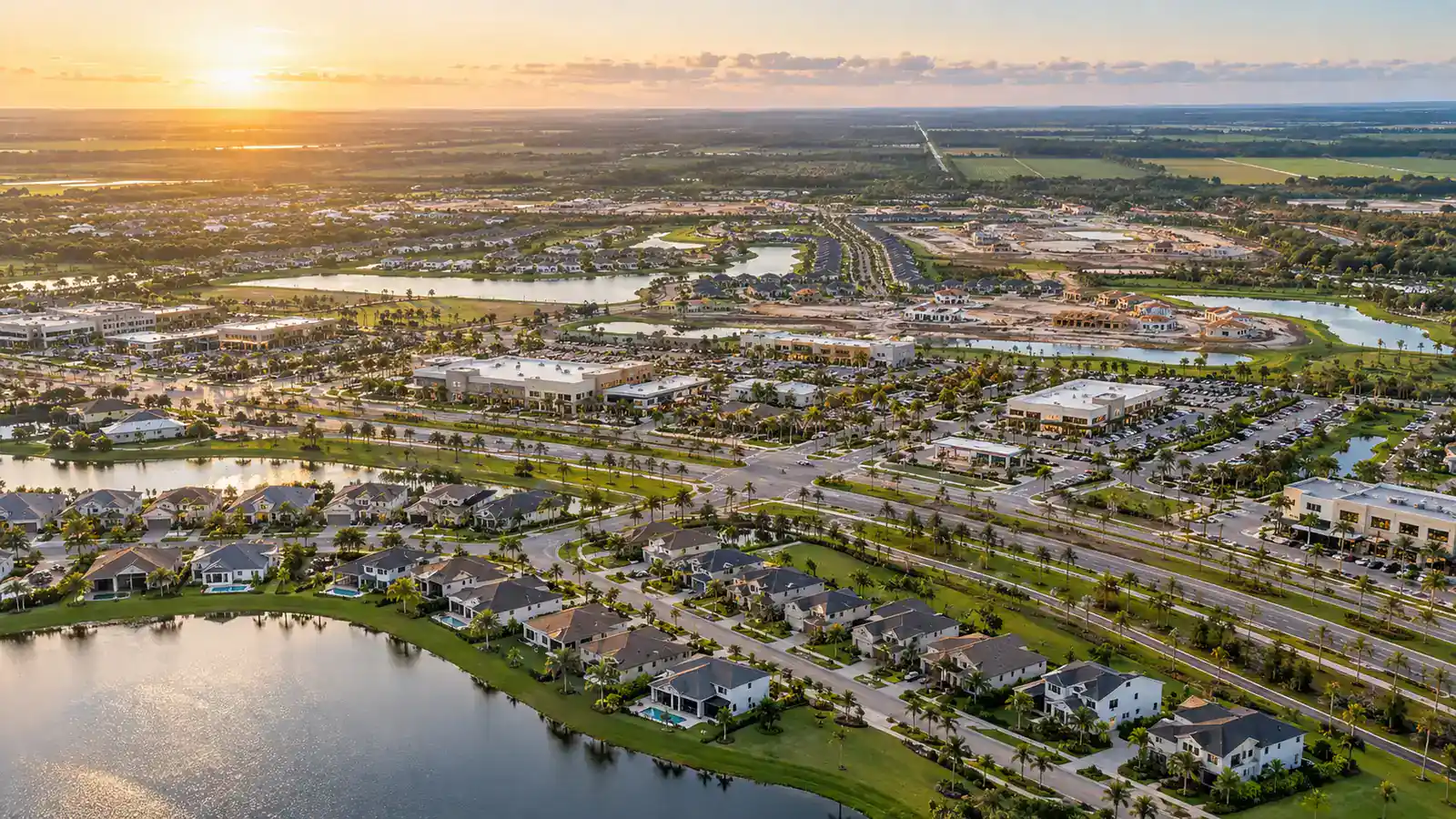 Aerial view of Westlake Florida neighborhoods lakes town center and new development