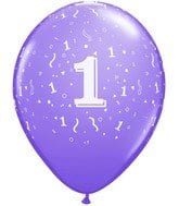 Number 1 Latex Balloons 11", Confetti-A-Round Qualatex Balloons
