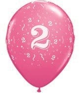 Number 2 Latex Balloons 11",  Confetti-A-Round Qualatex Balloons