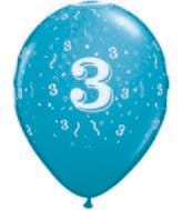Number 3 Latex Balloons 11", Confetti-A-Round Qualatex Balloons