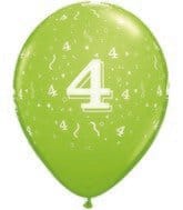 Number 4 Latex Balloons 11", Confetti-A-Round Qualatex Balloons
