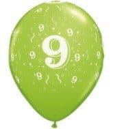 Number 9 Latex Balloons 11", Confetti-A-Round Qualatex Balloons