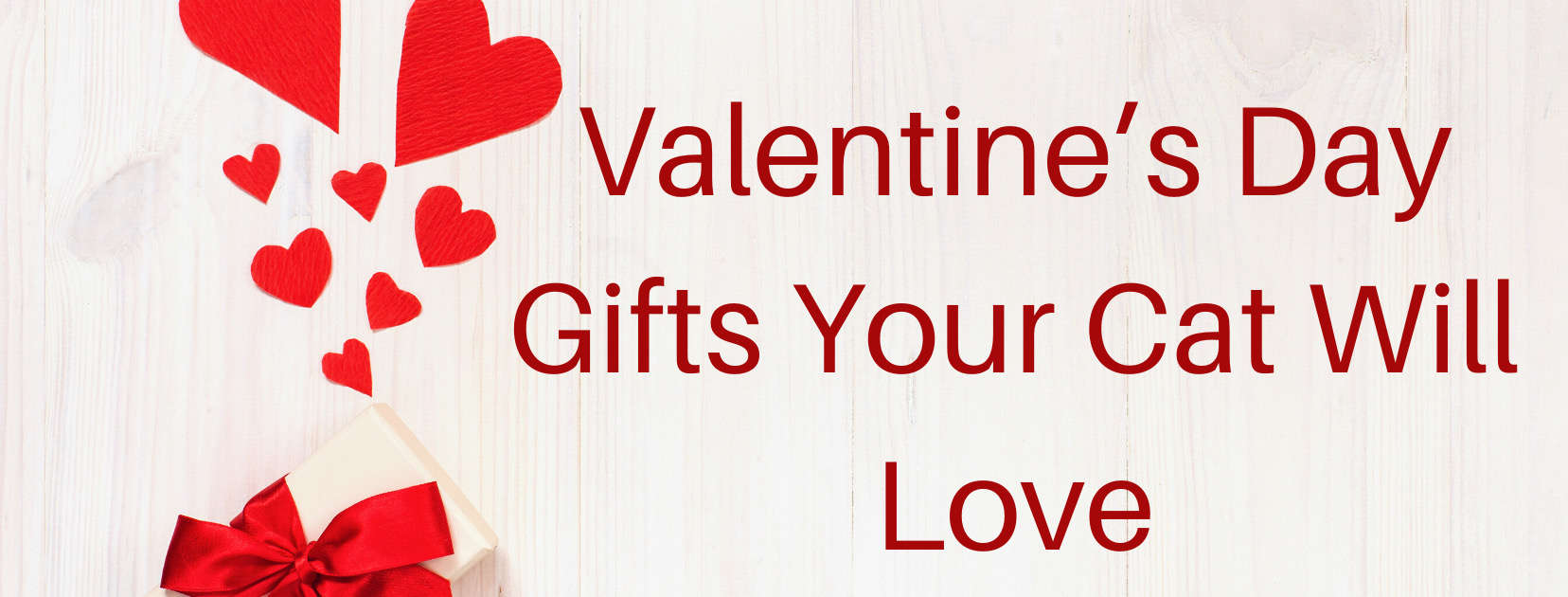 valentine's day gifts for cats graphic with red hearts