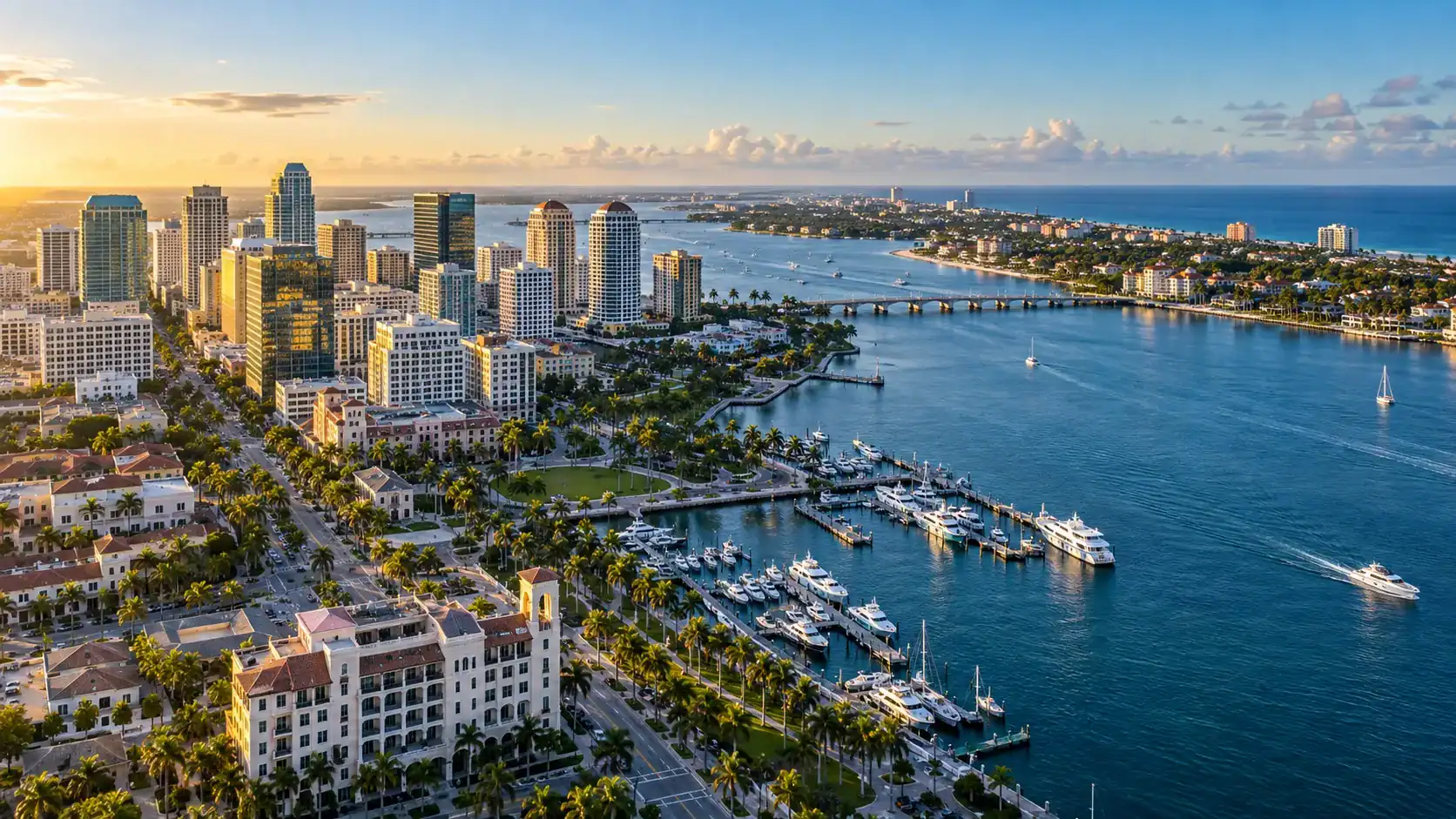 Aerial view of downtown West Palm Beach and the Intracoastal Waterway