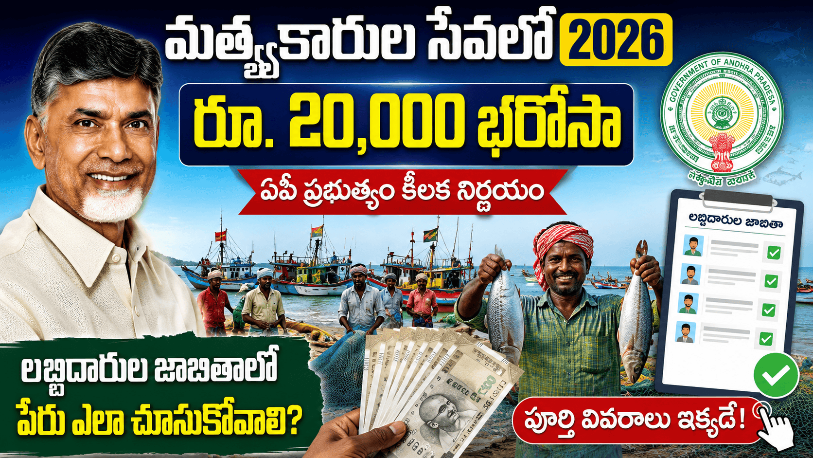 Matsyakarula Sevalo Scheme 2026: ఏపీ మత్స్యకారులకు రూ. 20,000 భరోసా.. లబ్ధిదారుల జాబితాలో పేరు ఎలా చూసుకోవాలి?