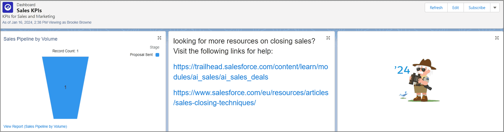 Salesforce Spring '24 release feature - dashboard widgets