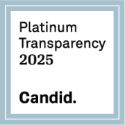 A square badge with a blue border reads "Platinum Transparency 2025" in black text and "Candid." in bold black text at the bottom.
