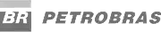 Logotipo monocromático da Petrobras, exibindo as letras BR em um retângulo claro à esquerda e PETROBRAS em relevo à direita sobre um fundo escuro.