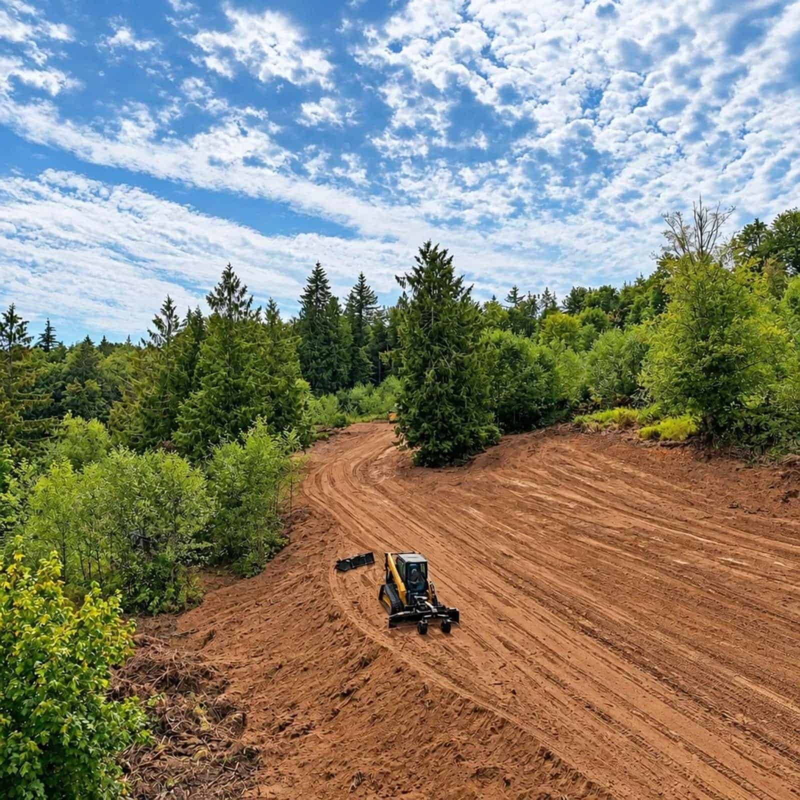 New driveway cut into a hillside lot in Deer Island, Oregon