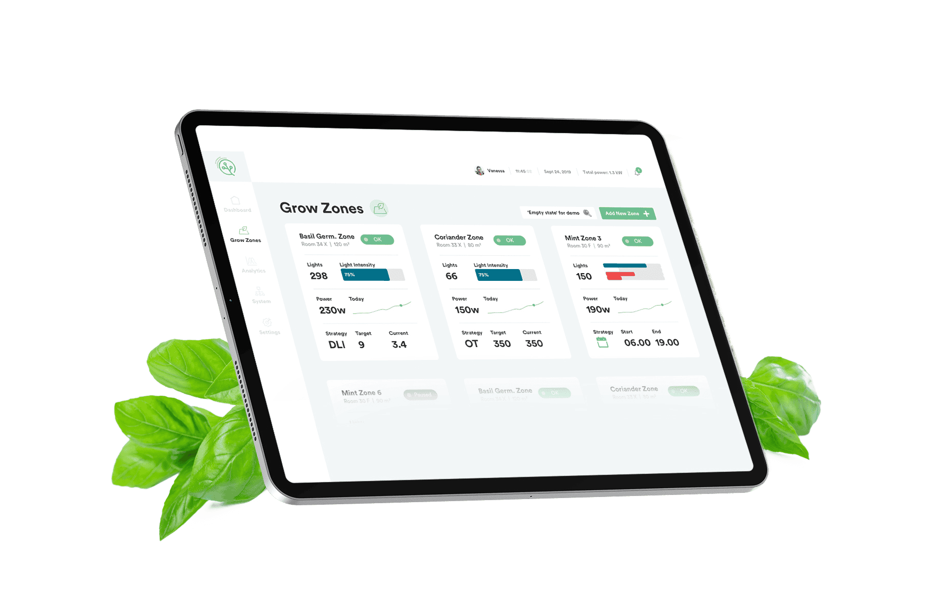Ipad view heliocORE grow zones