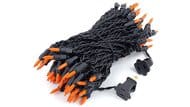 Halloween Mini Lights With Orange Bulbs on Black Wire 100 Count