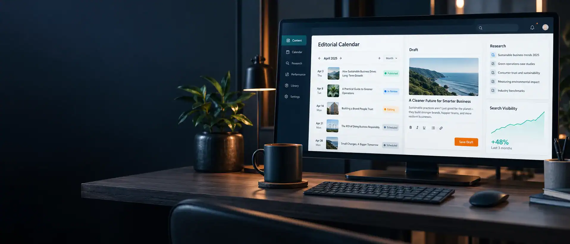 Organized editorial calendar representing a sustainable business article publishing schedule