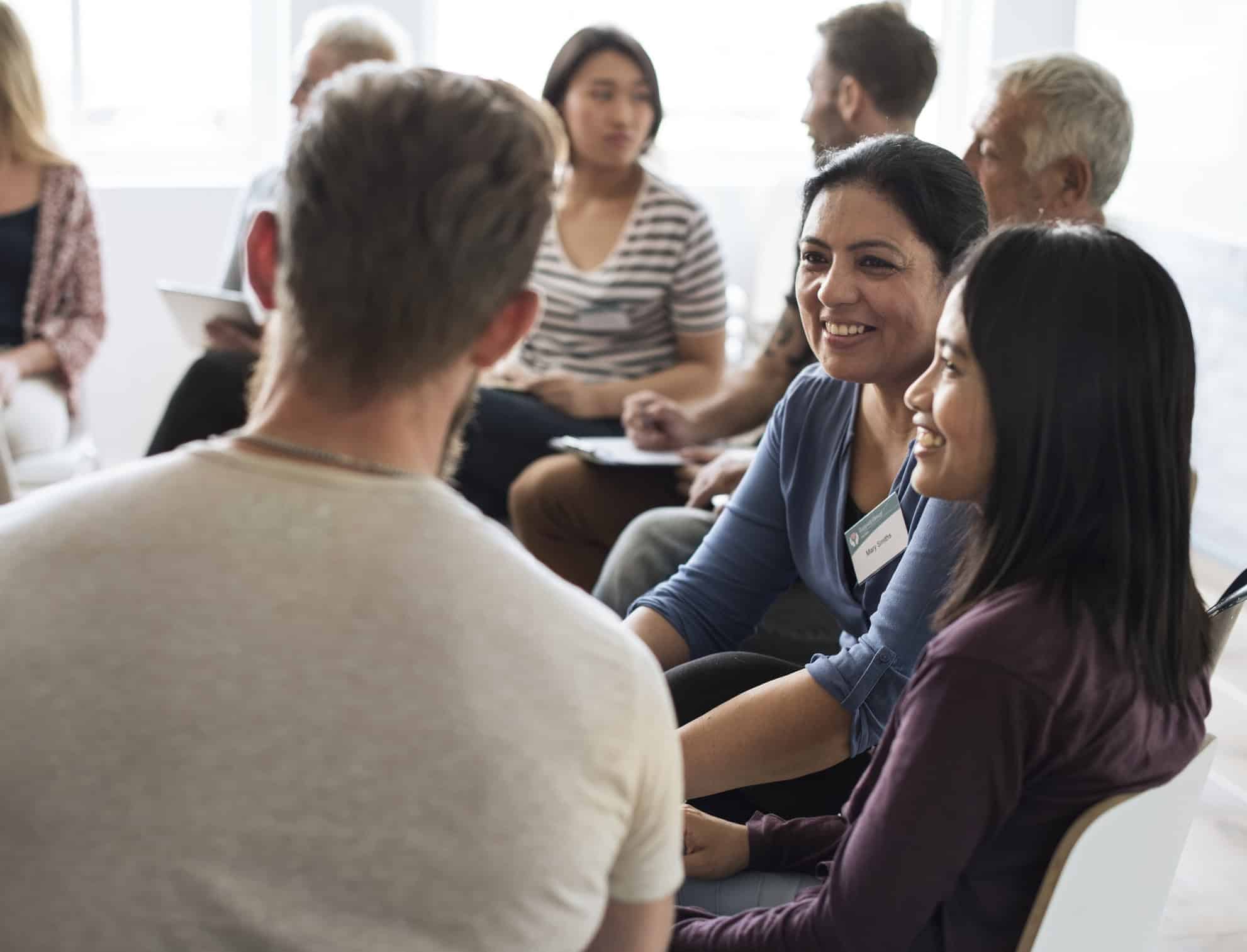 A singles group sitting around talking about how to find the right relationship.